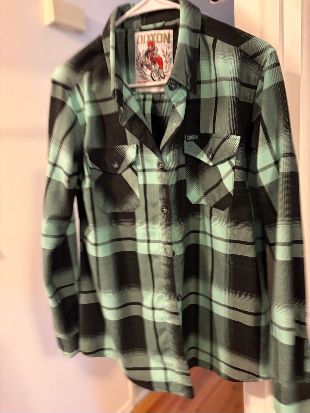 DIXXON Mint Green & Black Plaid Button-Front Kids Shirt